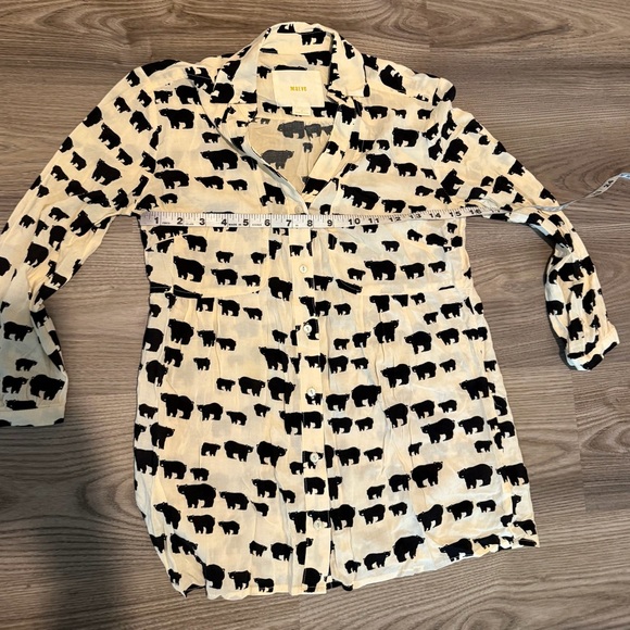 Anthropologie Maeve Woodland Walk Bear Print Button Down Blouse Shirt Women’s 0 - Picture 3 of 8